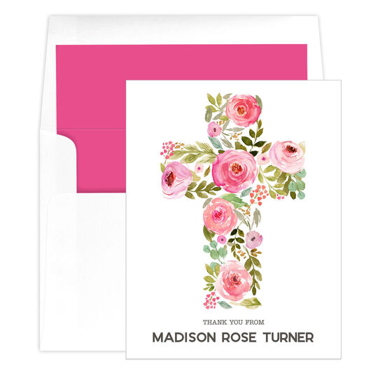 Floral Cross Vertical Folded Note Cards